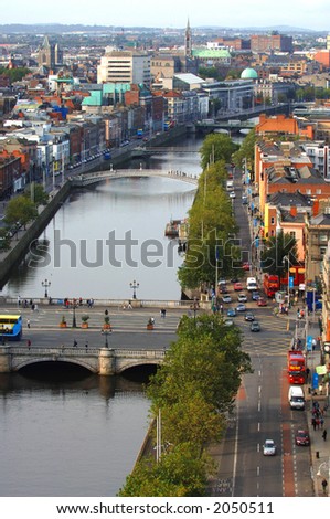 Dublin City Aerial View featuring O\'Connell Bridge over the river liffey