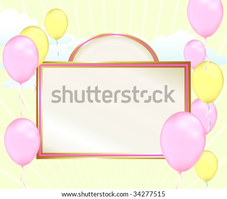 pink and yellow baby shower announcement. This balloon filled template ...