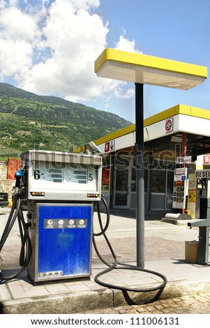 Gasoline service fuel station in mountains