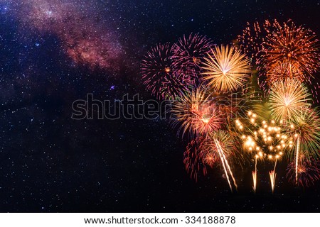 Fireworks with blur milkyway background