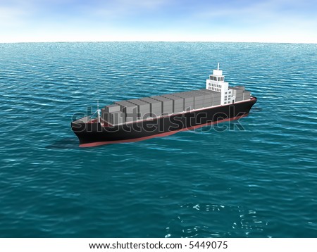 3D Cargo ship side view