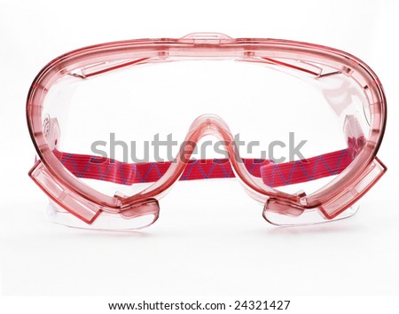 Red goggles with strap on a white background