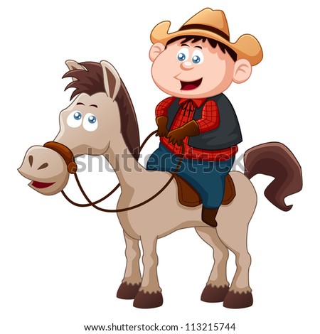 Little Cowboy Riding Horse Vector - 113215744 : Shutterstock