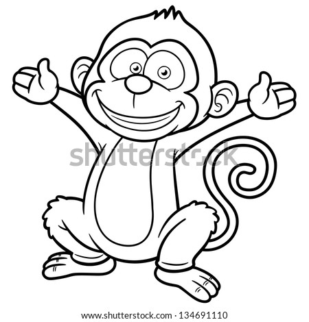 Vector Illustration Of Cartoon Monkey - Coloring Book - 134691110