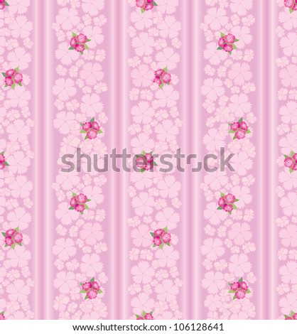 Flower daisy repeating background. Seamless striped pattern with pinks flowers. Pink spring stylish floral texture.
