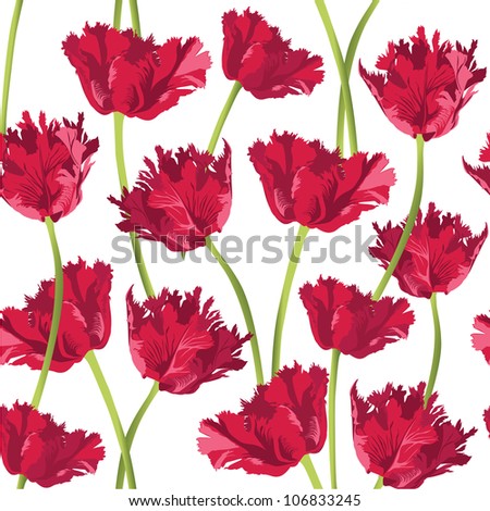 Floral background with flowers tulips. Seamless flower pattern. Flourish ornament