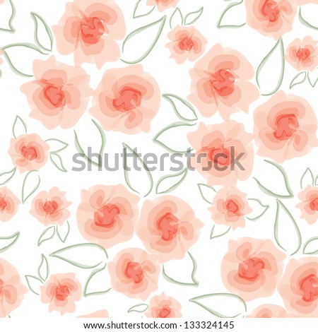 Flower rose watercolor seamless pattern. White floral water-color background.