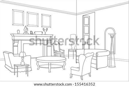 Drawing-Room. Editable Vector Illustration Of An Outline Sketch Of A