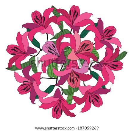 Flower posy. Floral decoration. Flourish circle with daisy bloom.
