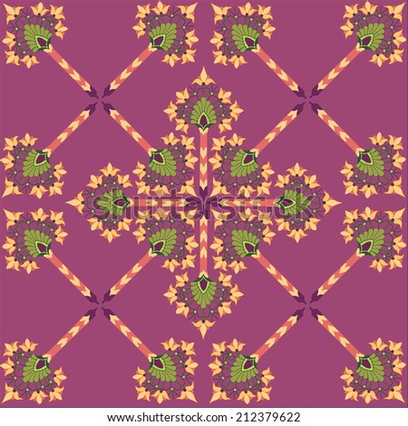 Floral seamless pattern in retro style. Abstract oriental textured backgrounds for scrapbook. Geometric asian ornament.