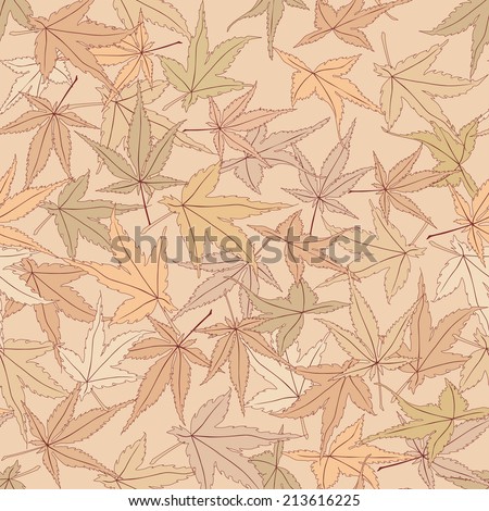 Fall floral seamless pattern  in Japanese style. Abstract autumn textured backgrounds for scrapbook. Maple leaves wallpaper.