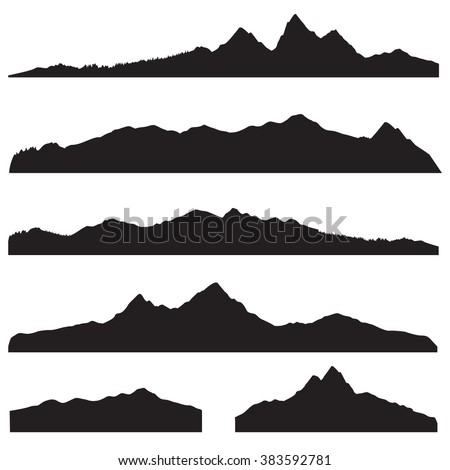 Mountains landscape silhouette set. Abstract high mountain border background collection
