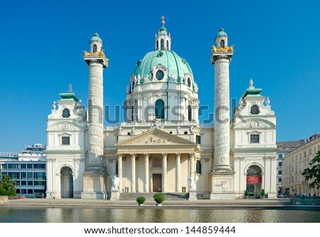St. Charles\'s Church (German: Karlskirche), circa 1737. Vienna, Austria