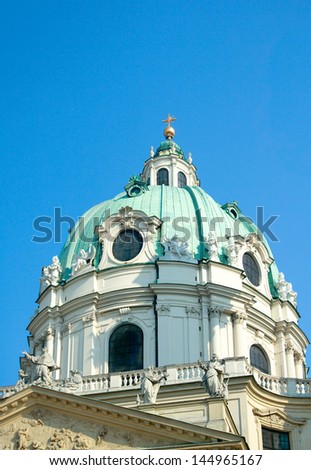 Dome of St. Charles\'s Church (German: Karlskirche), circa 1737. Vienna, Austria