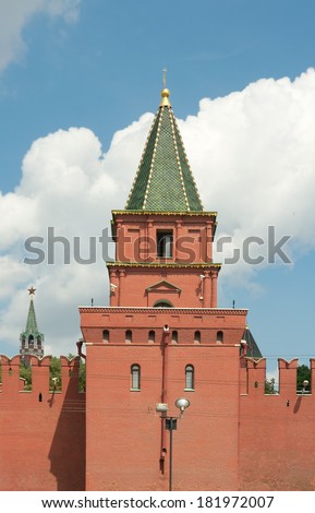 MOSCOW - JULY 13 2013: Petrovskaya (Ugreshskaya) Tower of Moscow Kremlin. The Petrovskaya Tower was destroyed by cannon fire during the Polish invasion in 1612 and then restored.