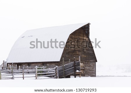 Historic barn in the middle of the winter.