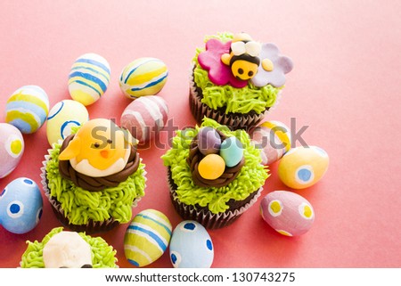 Gourmet chocolate Easter cupcakes individually decorated.