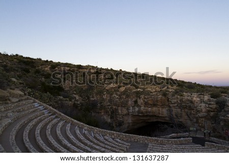 Amphitheater at Carlsbad Caverns where the evening bat flights are observed by tourists.