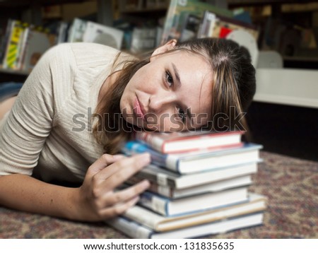 Teenage girl at the library.