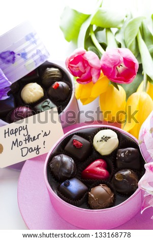 Assorted truffles in cute hat shape boxes for Mothers Day.