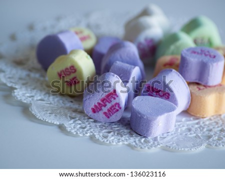 Valentine\'s day decorations. Conversation heart candy.
