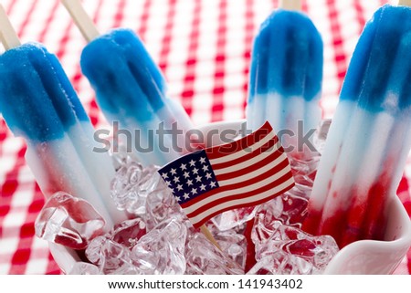 Popsicles with red, white, and blue colors.
