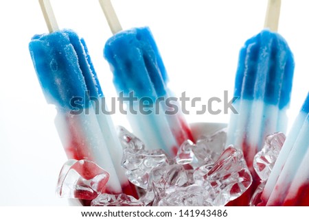 Popsicles with red, white, and blue colors.