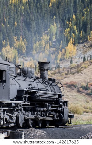 Steam locomotive engine. This train is in daily operation on the narrow gauge railroad between Durango and Silverton Colorado