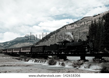 Steam locomotive engine. This train is in daily operation on the narrow gauge railroad between Durango and Silverton Colorado