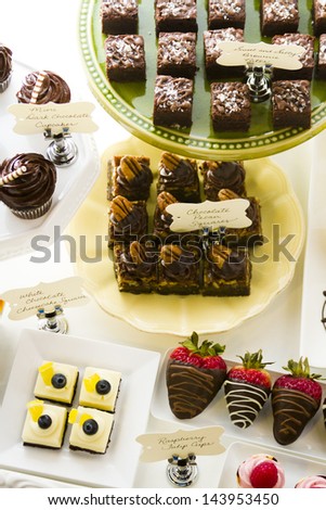 Dessert bar with assorted chocolate sweets.