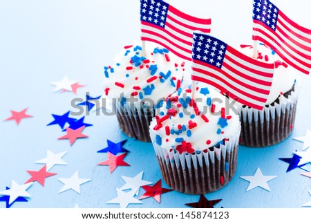 Patriotic holiday cupcakes decorated for july 4th.
