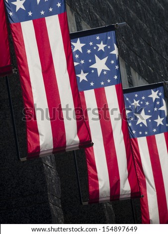 American flags at the Mt. Rushmore National Monument, South Dakota.