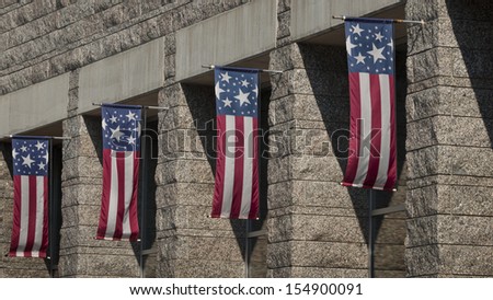 American flags at the Mt. Rushmore National Monument, South Dakota.