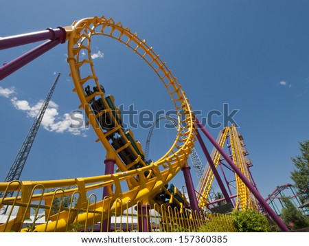 Roller Coaster At The Elitch Gardens Theme Park In Denver, Colorado.