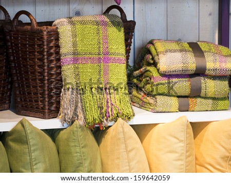 Color pillow in the row on display.