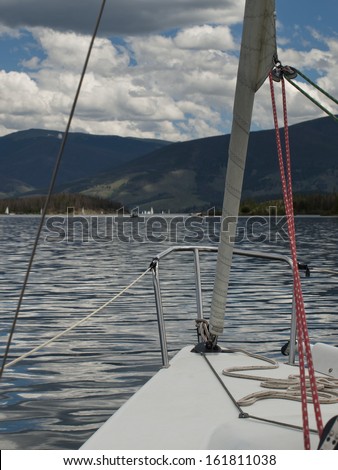 Sailing on mountain lake in the Rocky Mountains. Lake Dillon, Colorado