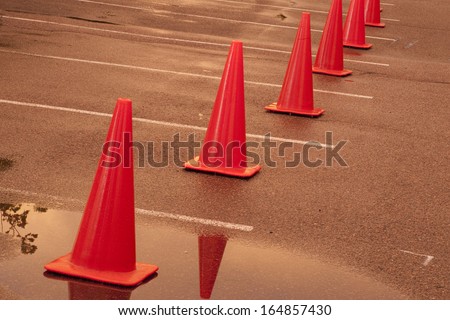 Row of construction cones at the valet parking.
