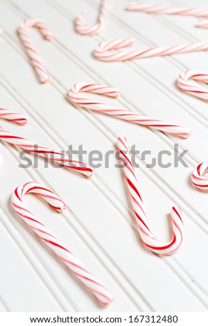 Candy canes on a white background.