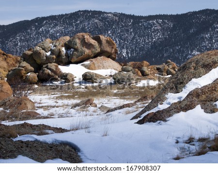 Rocks in winter landscape.