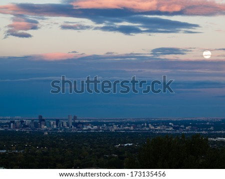 Denver, Colorado-October 11, 2011: A view of downtown  Denver right before sunset.