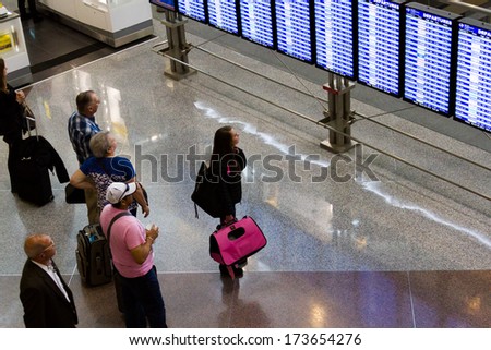 Denver, Colorado-March 29, 2013: Airport information displays at the Denver International Airport.