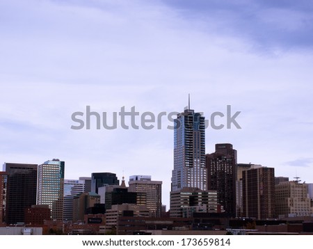 Denver, Colorado-October 28, 2012: Downtown Denver from the Auraria Campus in late Autumn.