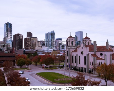 Denver, Colorado-October 28, 2012: Downtown Denver from the Auraria Campus in late Autumn.