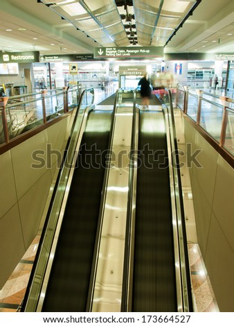 Denver, Colorado-September 16, 2012: Moving escalator inside of Denver International Airport, Colorado.