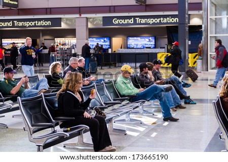 Denver, Colorado-January 19, 2013:Passengers at the Denver International Airport.