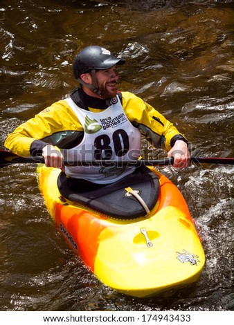 Vail, Colorado- June 1, 2012: Kayak freestyle event  at 2012 Summer Teva Mountain Games. Vail, Colorado.