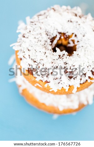 Fresh cake donuts with cocunut topping from the local bakery shop.