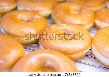 Fresh raised donuts from the local bakery shop.