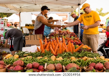 Denver, Colorado, USA-July 20, 2014. Fresh organic produce on sale at the local farmers market.