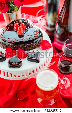 Chocolate beer and wine pairings. Flourless Cake with Zinfandel wine and  Raspberry beer for Valentines day.